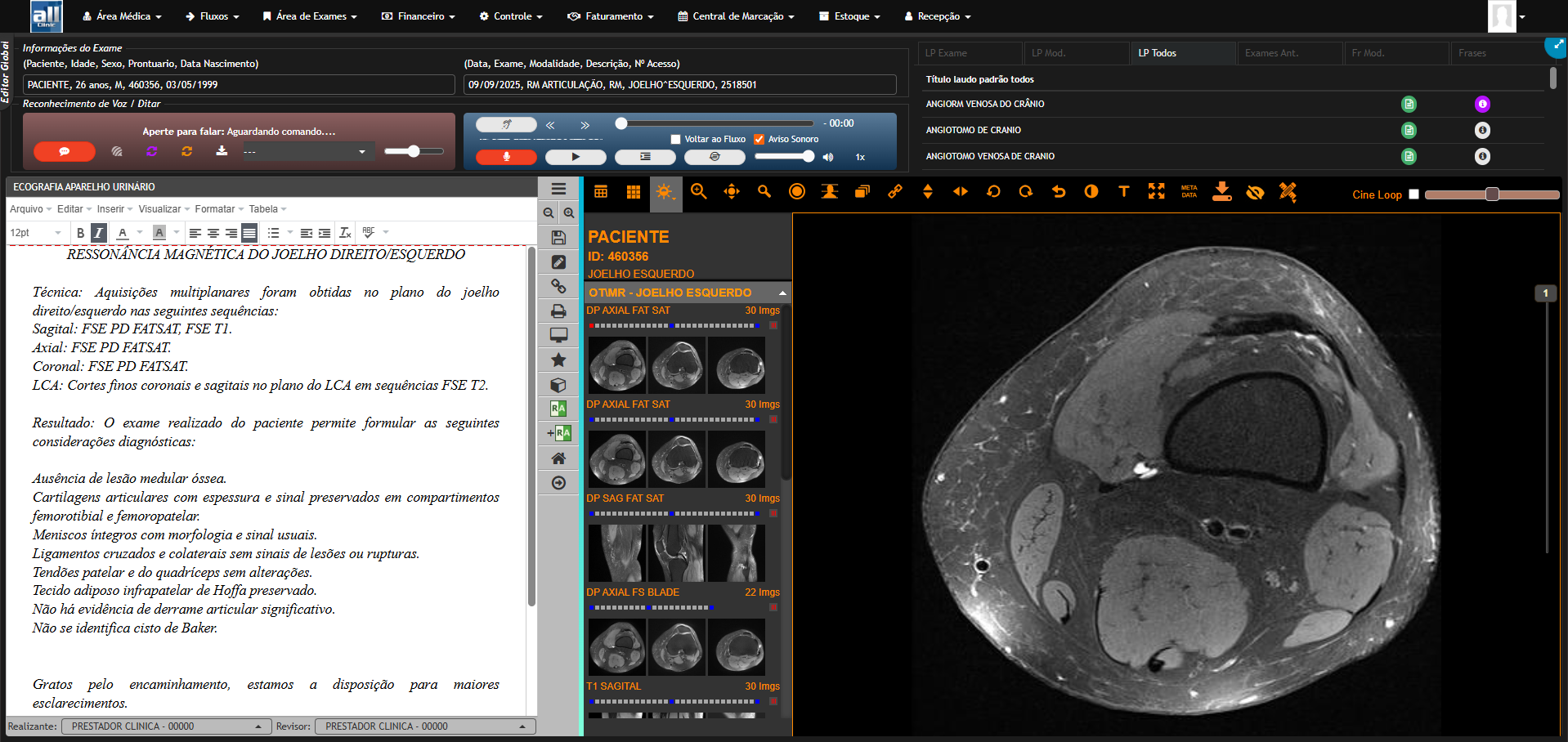 Central de Laudos do AllClinic Web