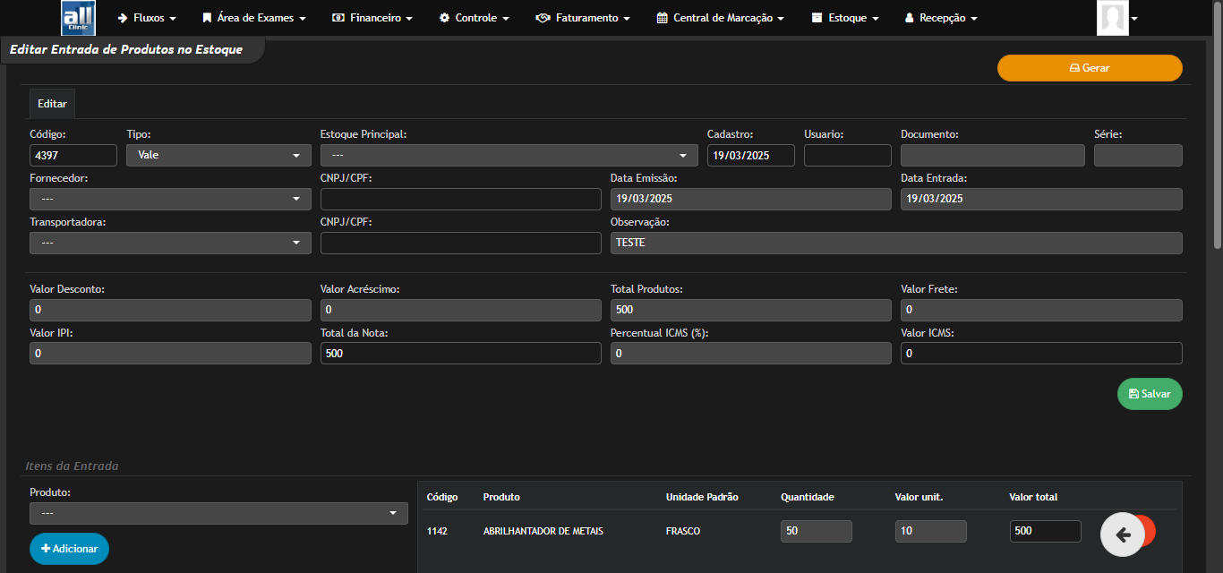 Estoque AllClinic Web