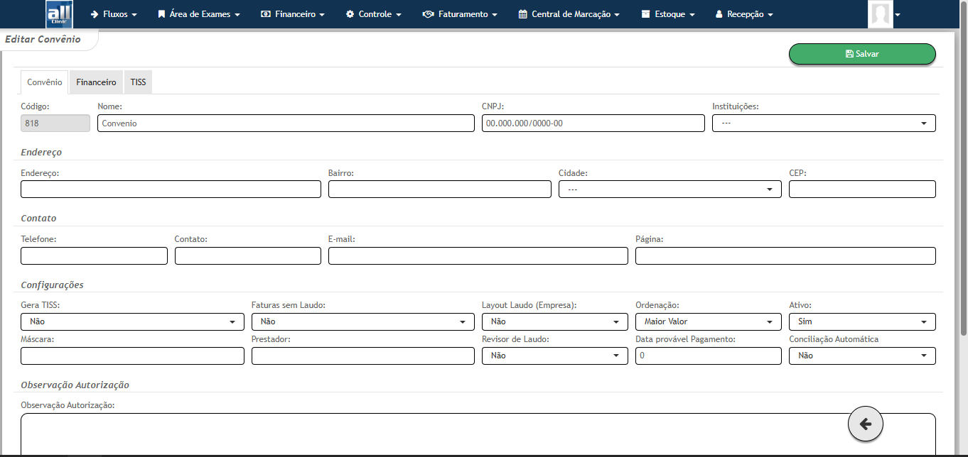 Faturamento AllClinic Web