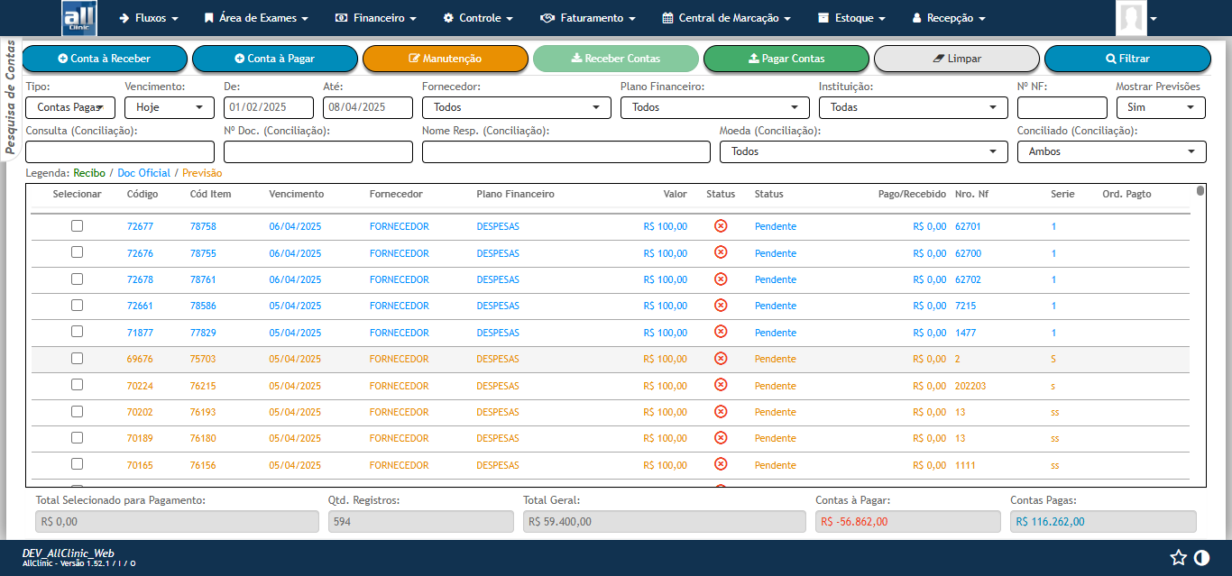 Financeiro AllClinic Web