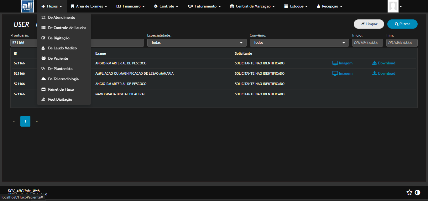 Fluxos AllClinic Web