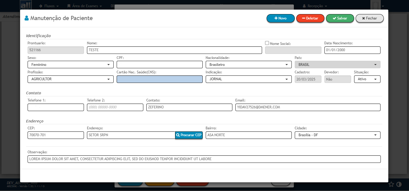 Recepção AllClinic Web